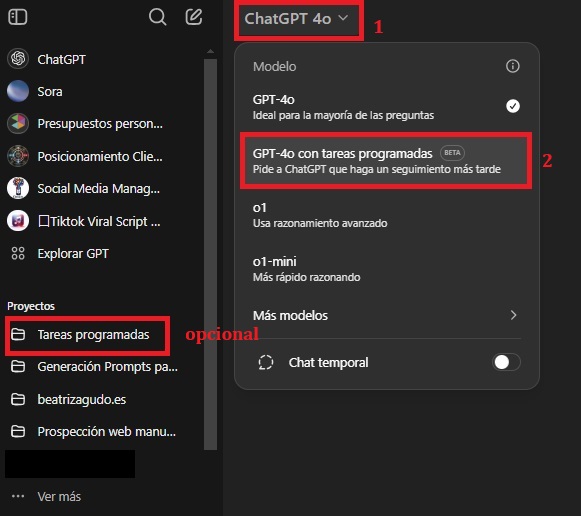 Cómo acceder a configurar y crear tus propias tareas automatizadas en ChatGPT.