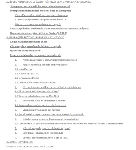 Crea y valida tu negocio con IA: Guía práctica con prompts para emprendedores - Índice de mi libro
